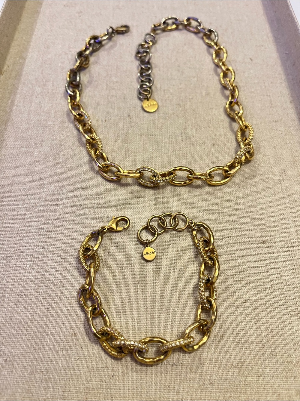 Stella & Dot Gold-Tone Linked Necklace and Bracelet Set